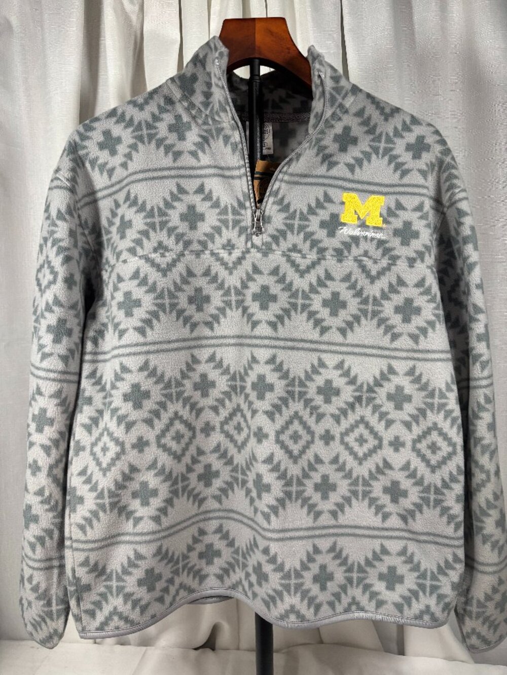 NWT Michigan Wolverines Quarter Zip Fleece Pullover - Gray Aztec Print Size Smal